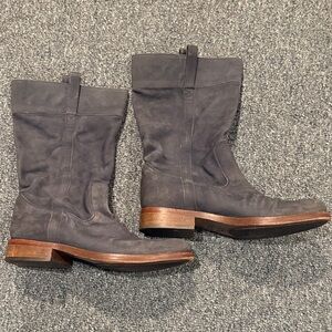 Teal Leather Mid-Calf Boots